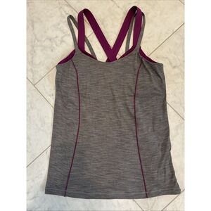 Lululemon 2 In 1 crossback Built In Sports Bra Double Strap Tank Purple Gray XS